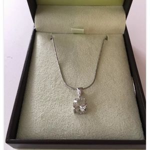 14k 585 white gold necklace 4.12 grams w large clear semi precious solitaire